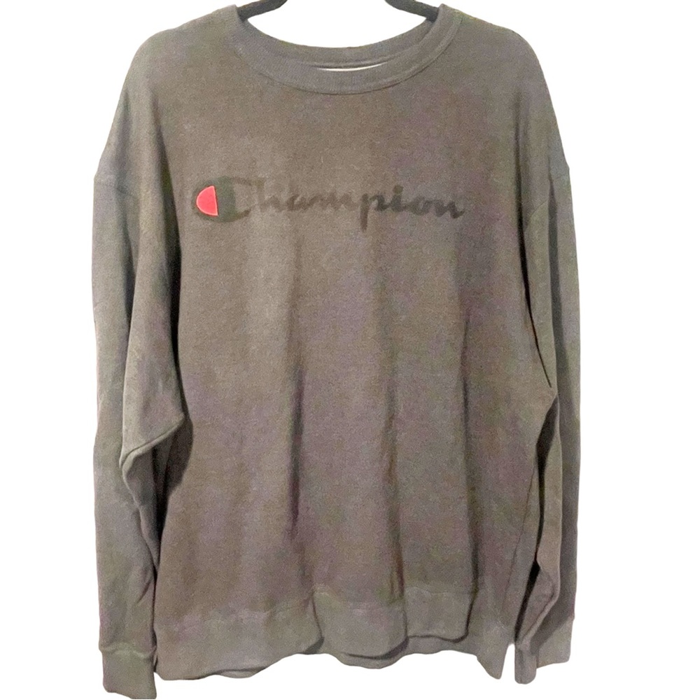 Champion Logo Script Men's 2X Powerblend Granite Gray Pullover Sweatshirt